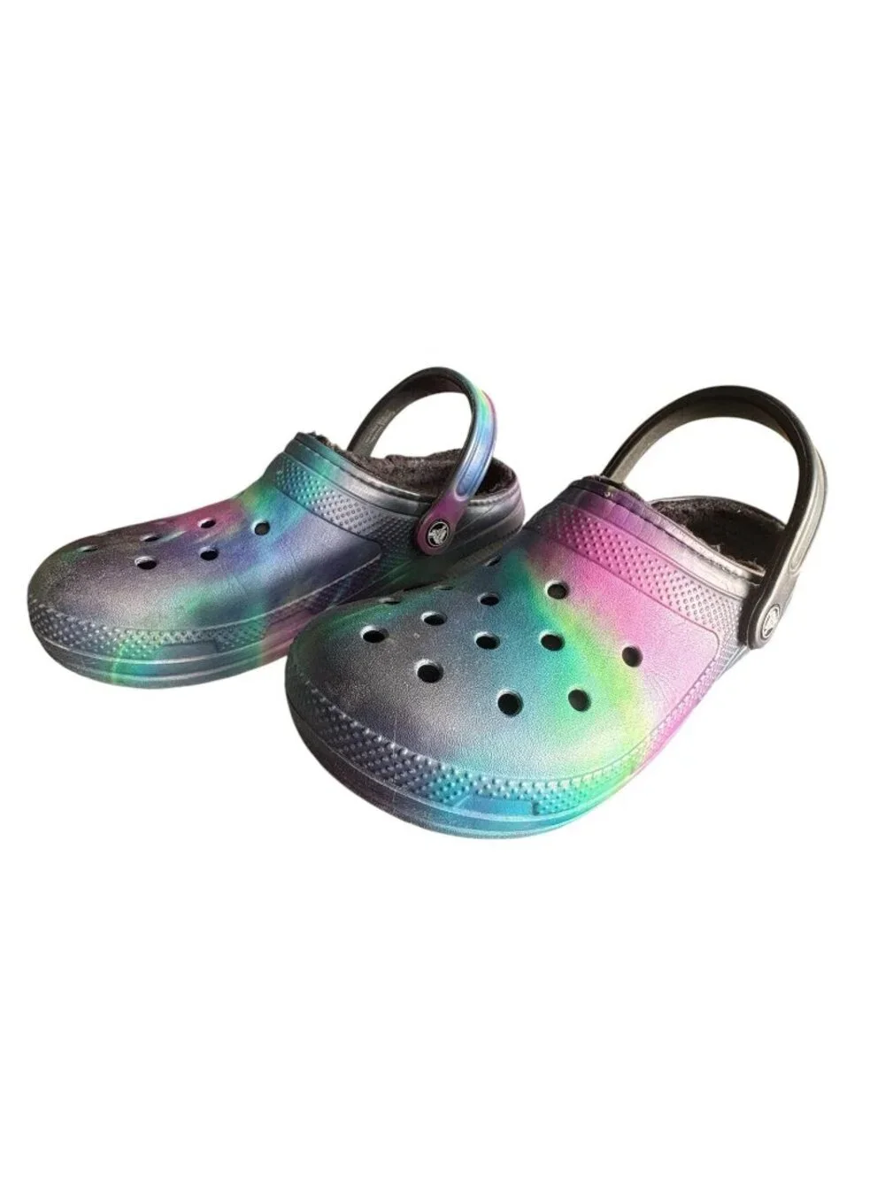 Crocs Lined Clogs Black Rainbow Tie Dye Womens 9 Mens 7 Classic